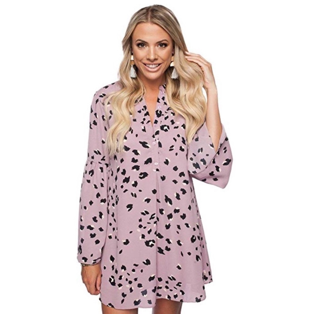 Buddy Love - Purple Leopard Print Long Sleeve Tunic Dress